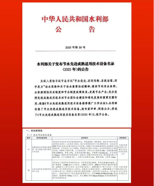 力创科技：两项核心技术装备入选国家水利部优先推荐名录