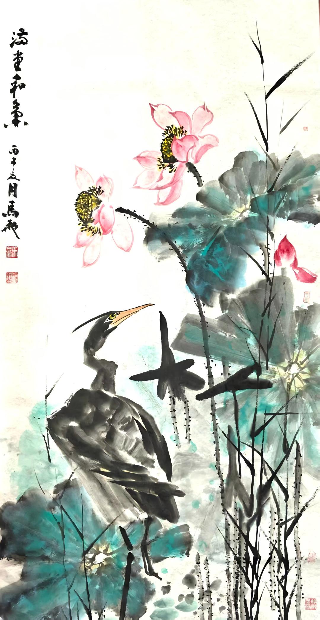 荷风传雅韵 满堂蓄和气—马飞国画《满堂和气》作品欣赏